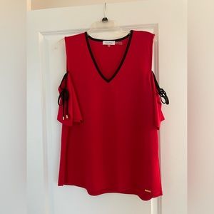 Calvin Klein red cold shoulder top